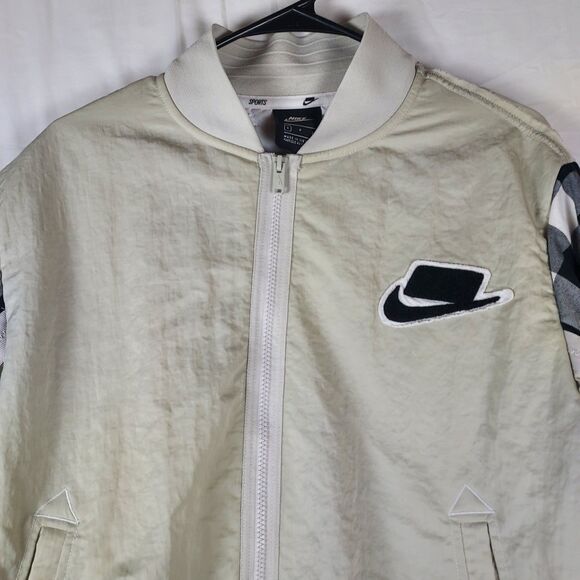Nike Sportswear Bomber Jacket Small Beige Black White Checkered Sleeve BV4532-07 - Picture 3 of 12